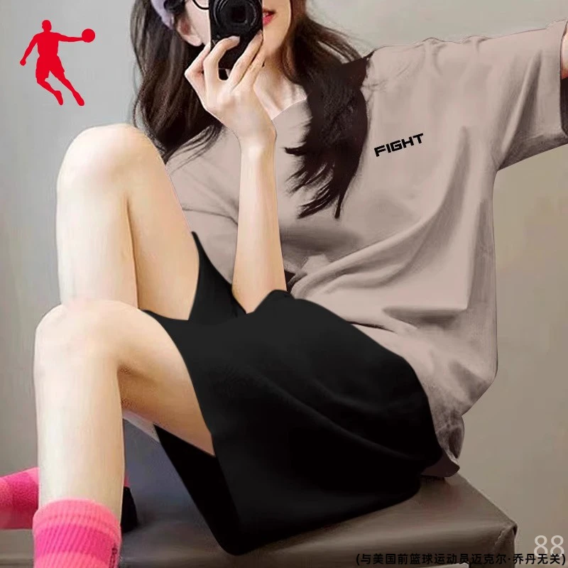 乔丹运动套装女2025夏季新款透气两件套跑步健身服宽松休闲运动服