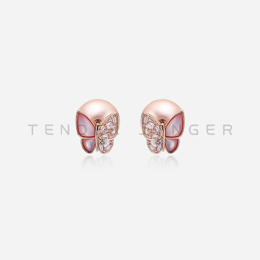 Tender Jinger 铜合金耳饰 ｜线下专供新款蝴蝶粉珠彩色两戴耳钉