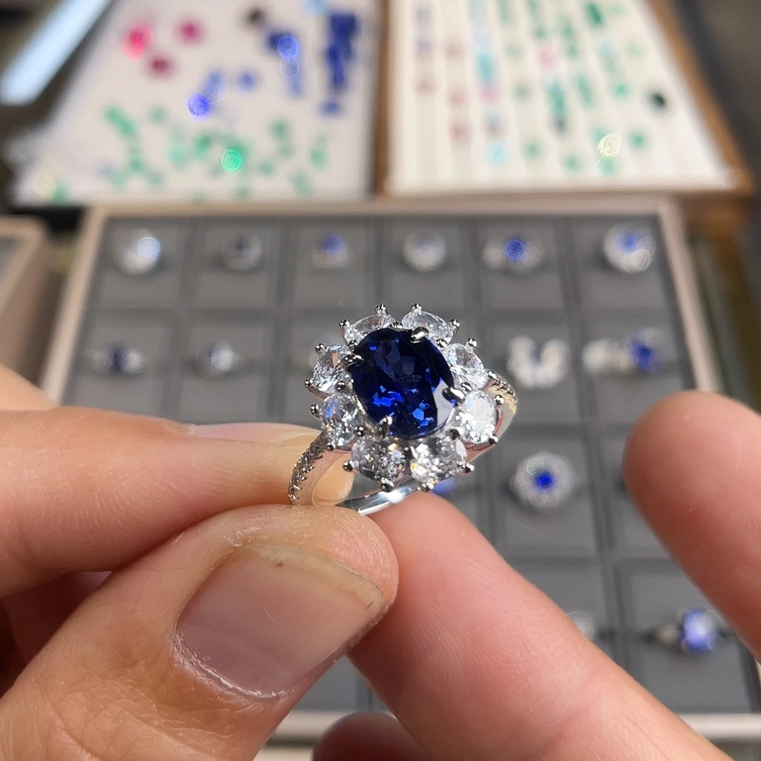 925银培育宝石实心s925银镶