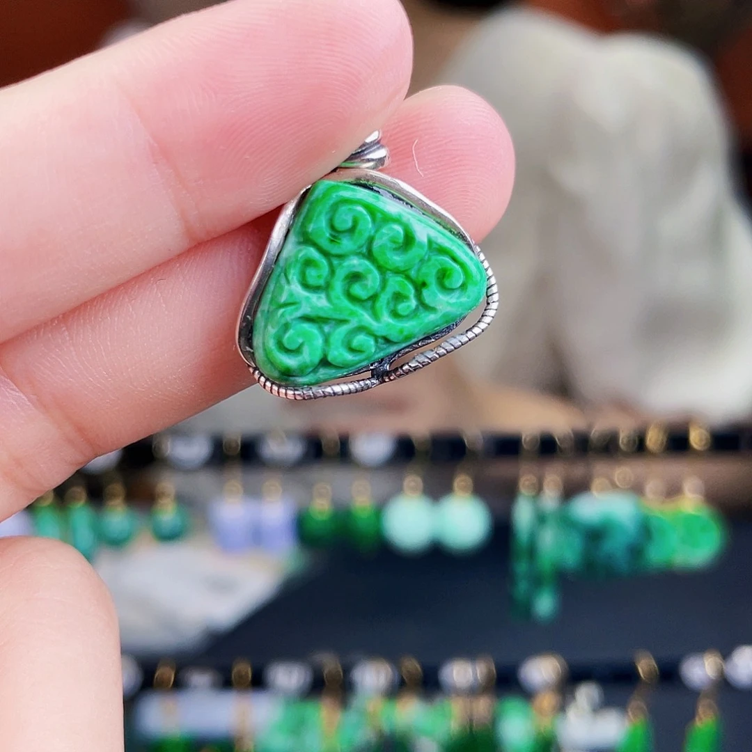 翡翠银S925镶嵌耳饰饰品