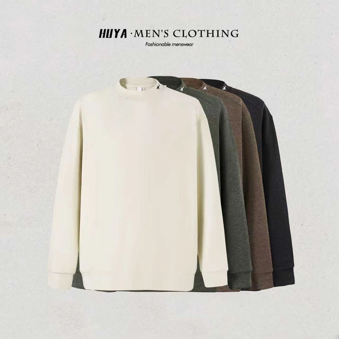 虎牙兄弟男款卫衣2025冬季双面雪花暖绒小鲨鱼刺绣打底长袖K58011