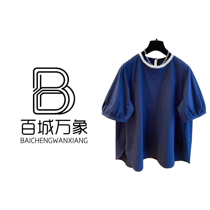 （百城万象门店款）碎花泡泡袖衬衫上衣女休闲夏季大码宽松小众衬衣