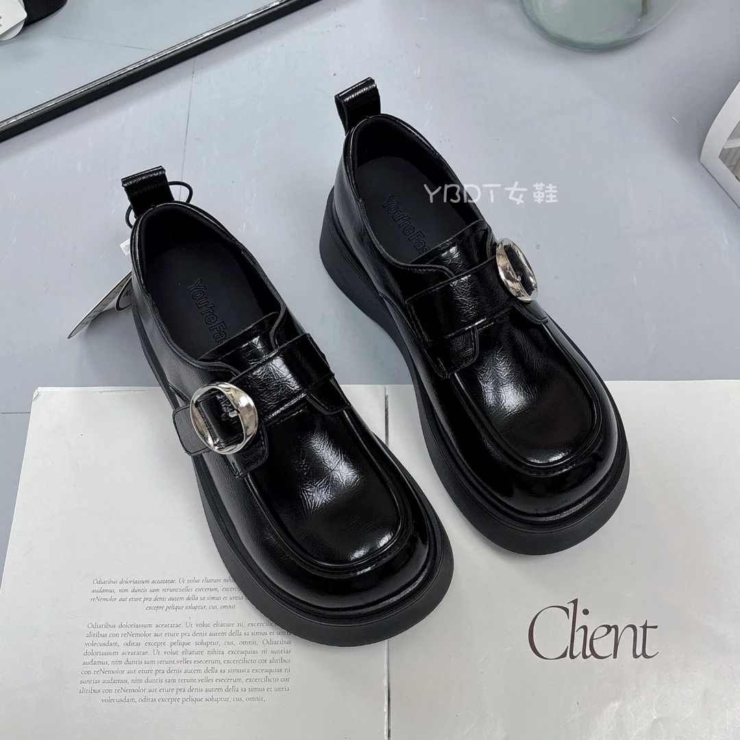 ins新款真皮厚底乐福鞋春季复古擦色小皮鞋百搭英伦风黑色ol单鞋