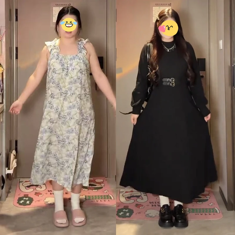 纯色高领小黑裙女2025秋季新款打底裙温柔显瘦收腰连衣裙高级修身