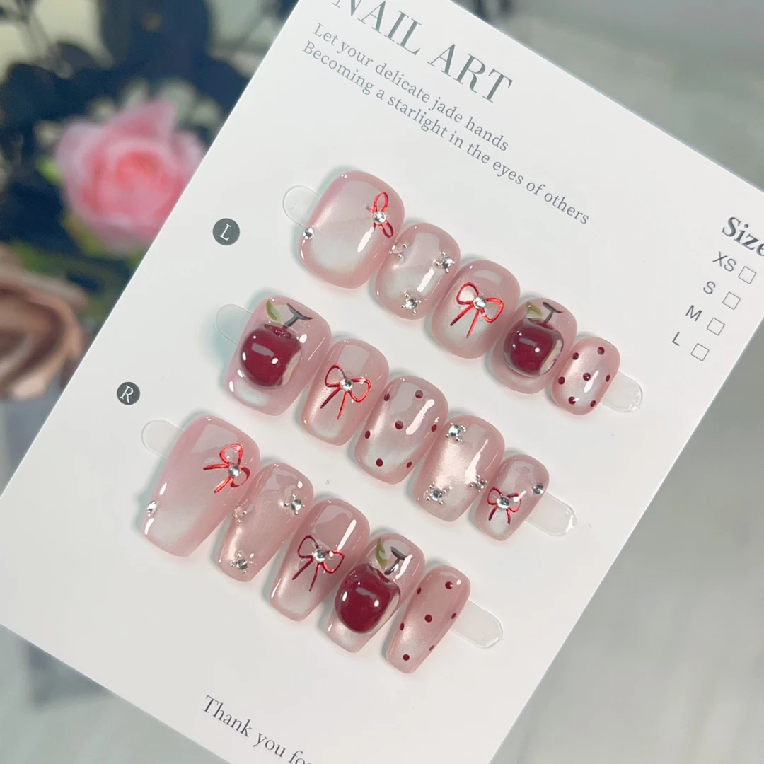 【平安果】AB款红色立体苹果手绘捏捏可爱风圣诞美甲