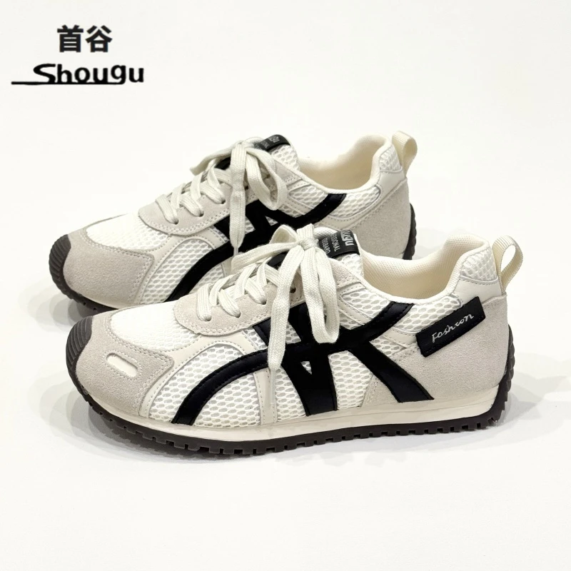 shougu/首谷网面德训鞋女2025新款透气小众小白鞋撞色时尚休闲鞋