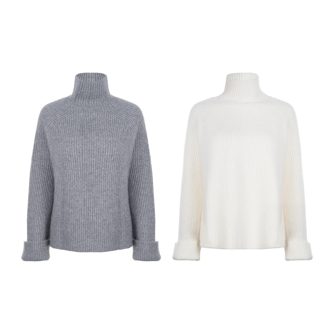 LYNEE【经典毛衣】新黑标系列 纯羊绒高领坑条针织衫LGD2FAK152