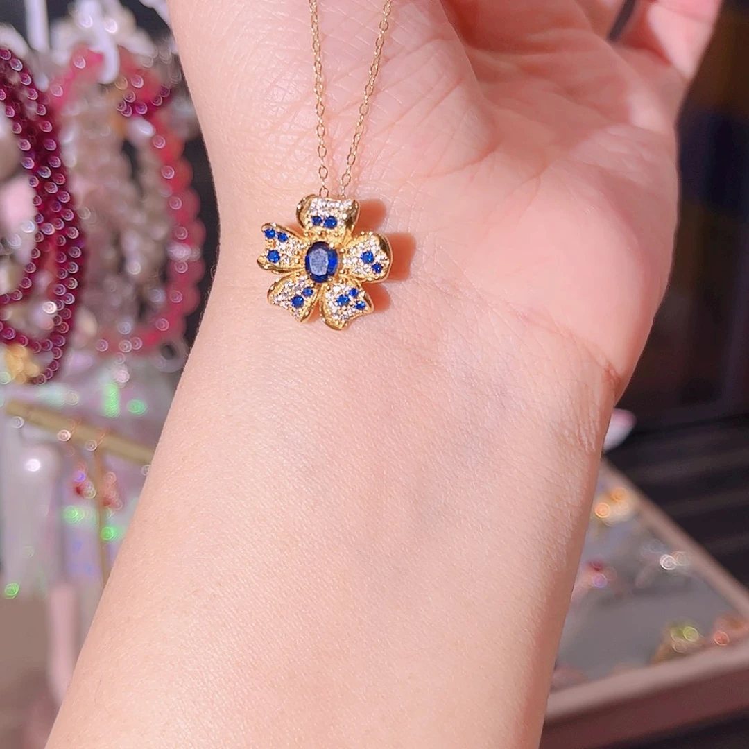 蓝宝石颈饰银S925镶嵌