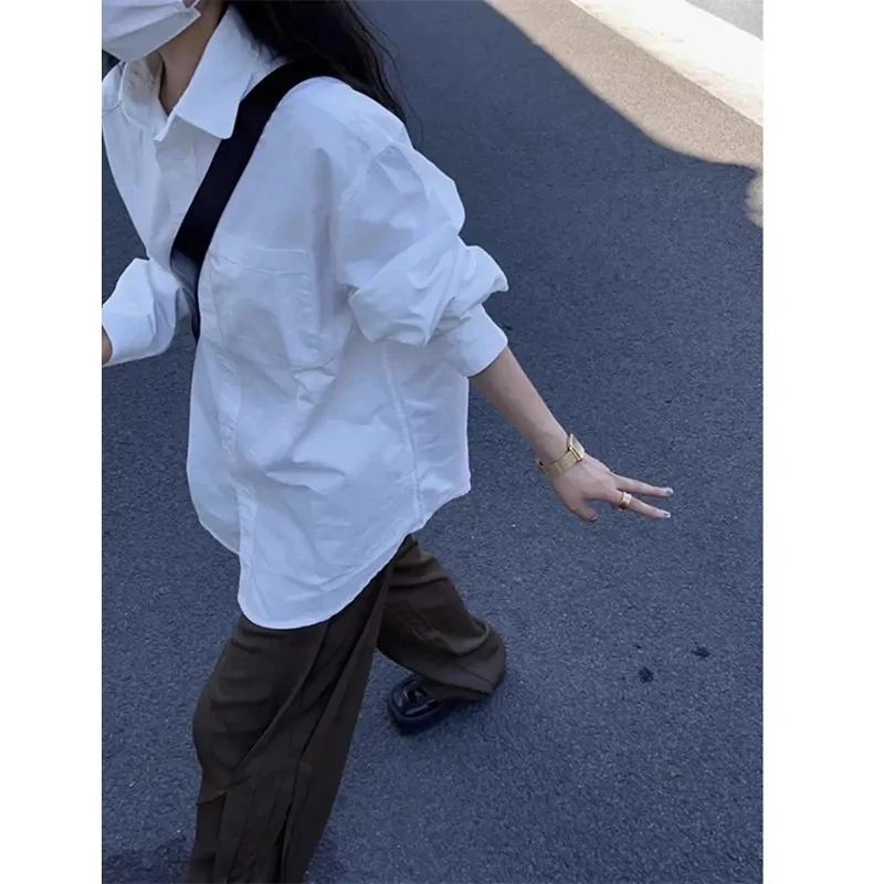 cityboy男女同款白衬衫春秋高级感外穿单口袋工装衬衣纯棉外套潮