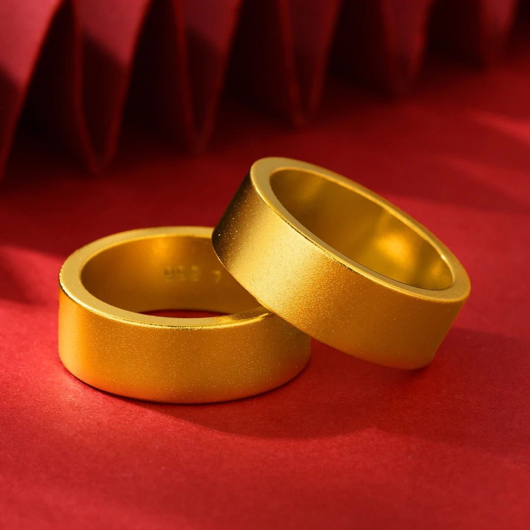 合金戒指 7mm平安无事古法光面宽面戒指首饰男女情侣对戒素圈指环