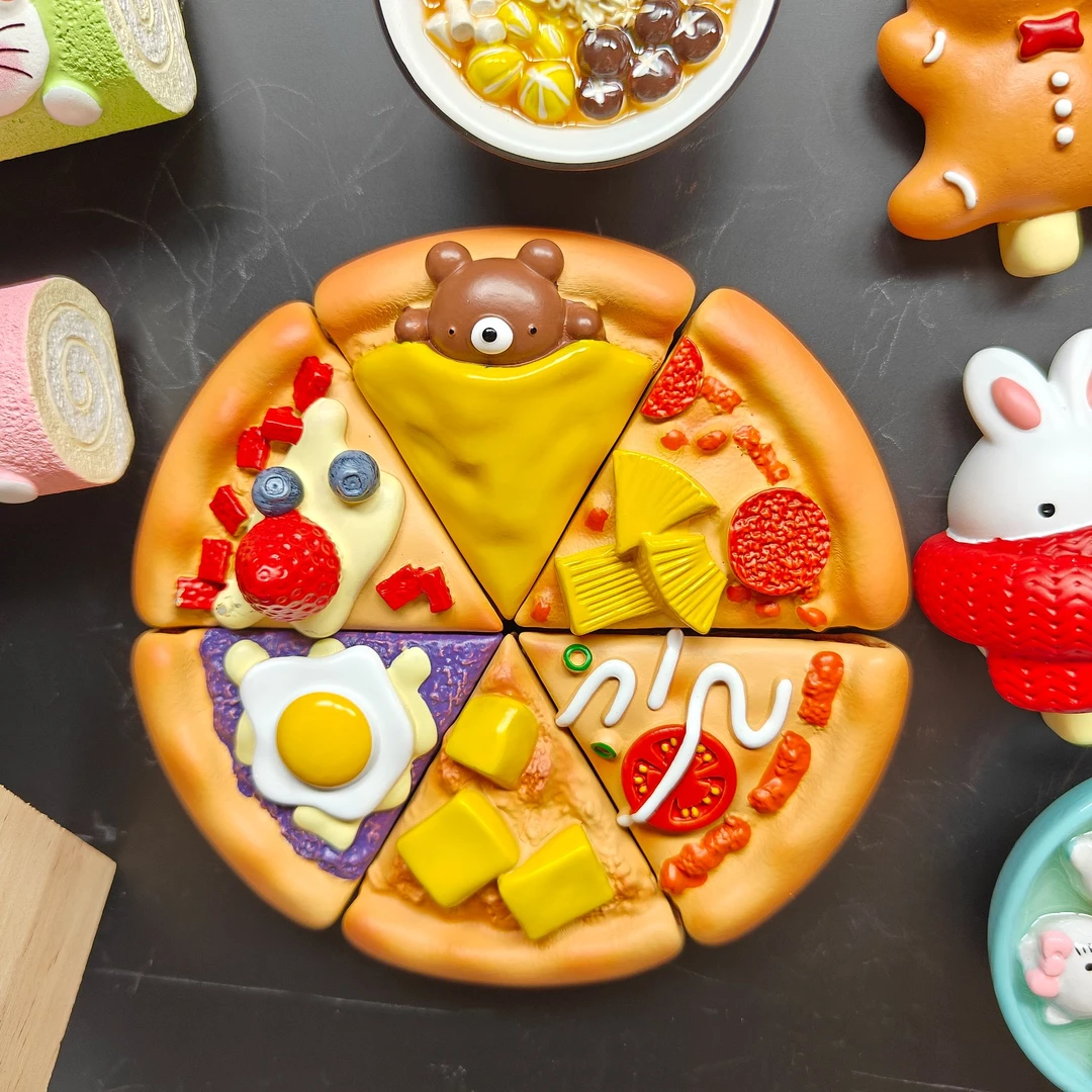 【一套披萨】到手6个手绘树脂食玩卡通可爱自带磁铁冰箱贴摆件