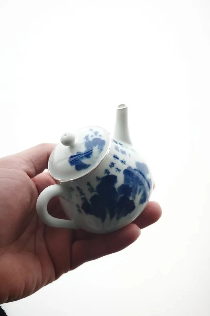 清物堂-青花白菜诗文壶-柴窑青花圈银口-茶具-茶道-茶器
