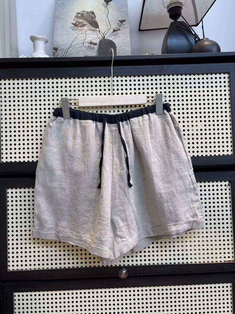 100%的亚麻薄款百搭短裤简约时尚亚麻短裤潮流夏季裤子