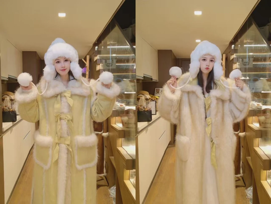 【惠子专属】28329秋冬新品大翻领长款两面穿加绒加厚宽松款外套