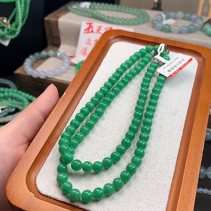 翡翠合金手链阳绿长项链，6.0mm