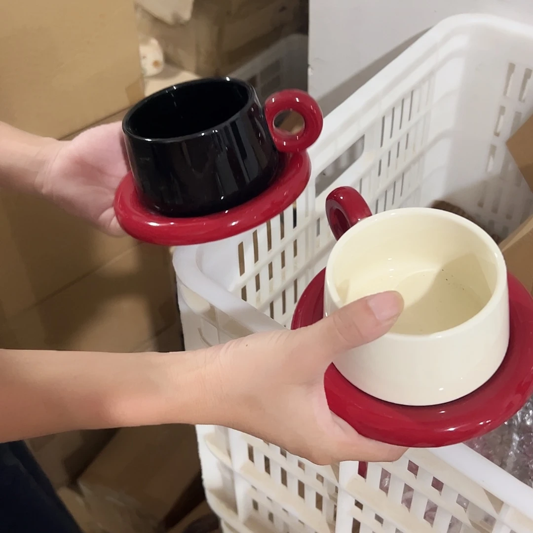 瓷片黑白咖啡杯两套微瑕