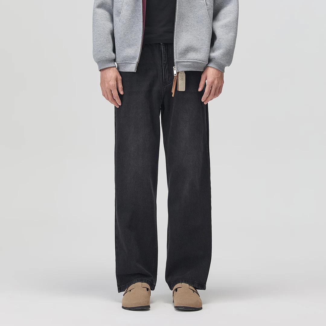 DTBD黑色牛仔裤男直筒宽松潮流休闲百搭高级水洗青少年裤子秋冬款