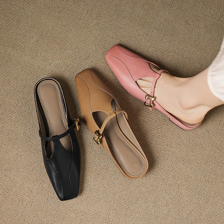 跟高2.5cm/34-40/缝制鞋包头拖百搭低跟包头春季粗跟奶奶鞋平跟