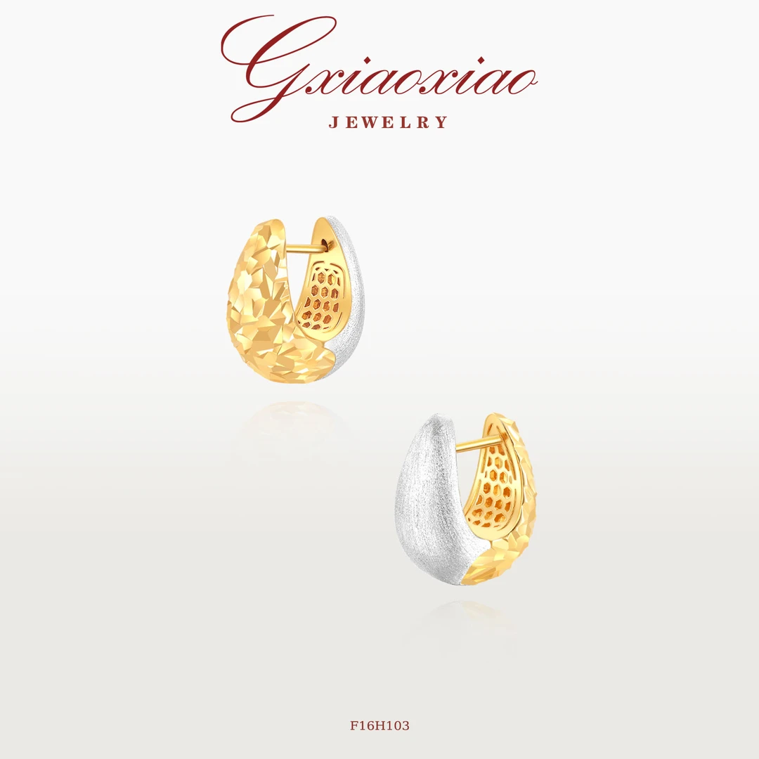 G XIAOXIAO 镀K金耳饰 【金纹银影】高级精工双色瓜子耳环 F16H103