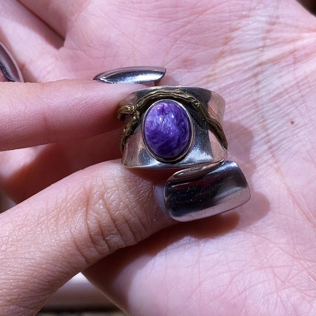 查罗石（紫龙晶）银S925镶嵌戒指r*戒指