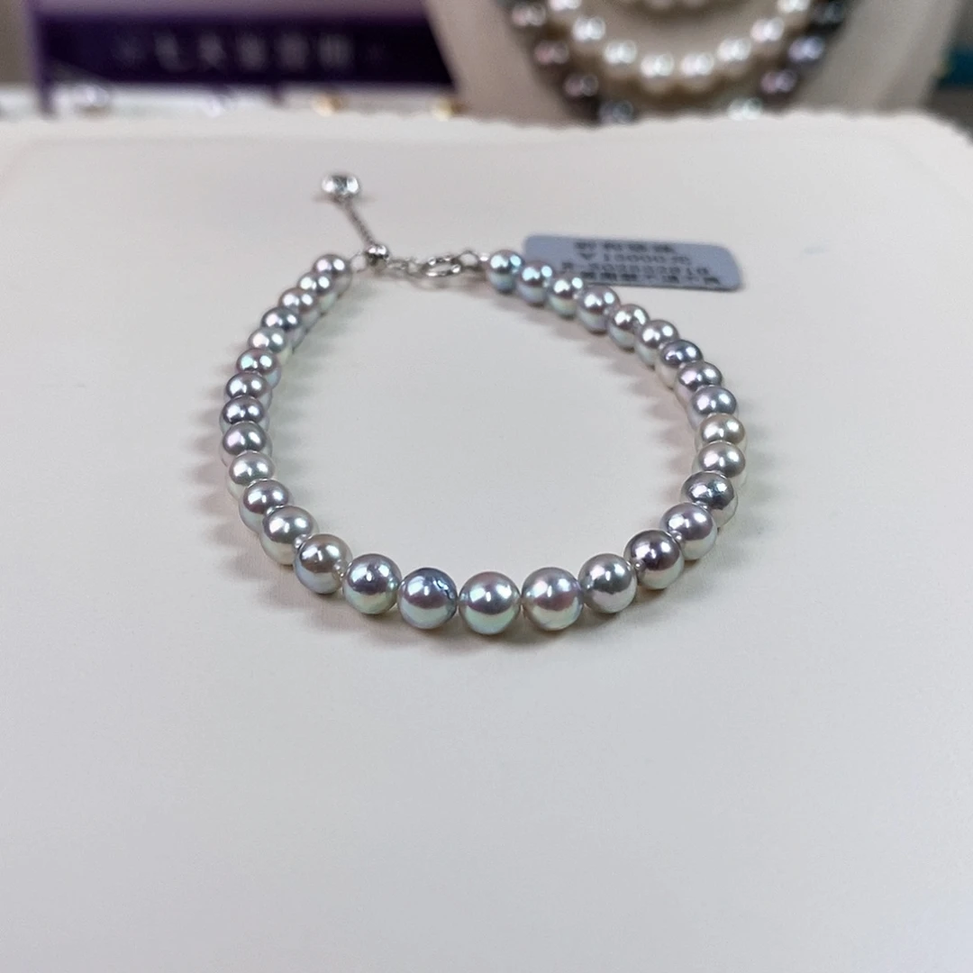 海水珍珠手链银S925镶嵌4-5mm真多麻日本海水珍珠手链（无调色）