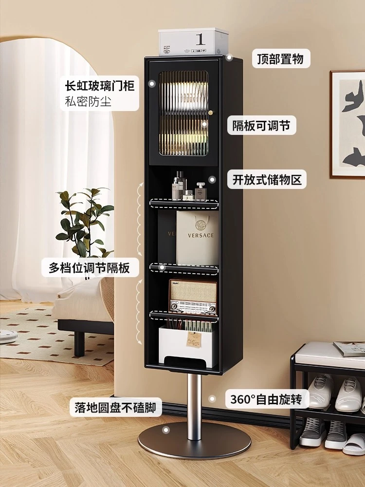 实木穿衣镜黑色可旋转镜柜多功能落地全身镜复古书柜随心转储物柜