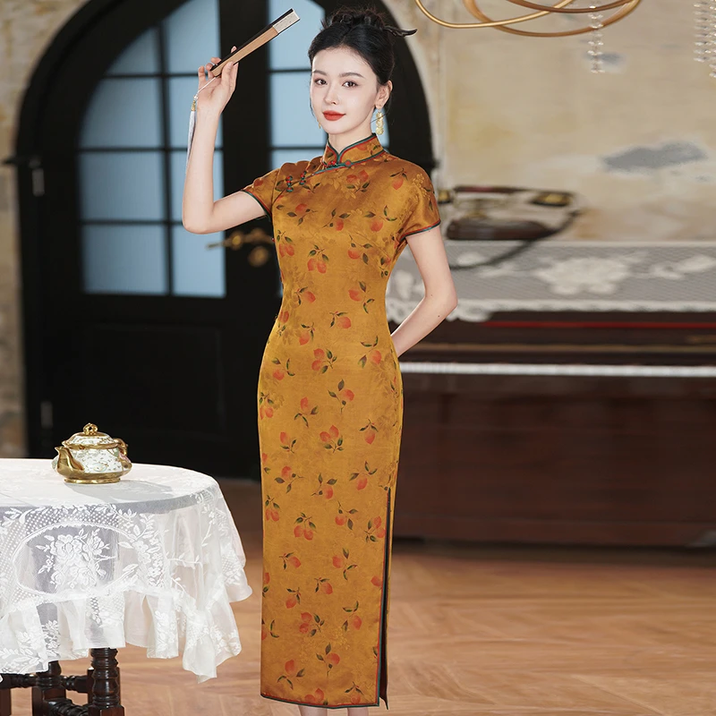 复古香云纱全开襟古法女夏季2025新款高端走秀高贵婚礼旗袍