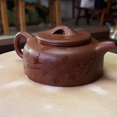 紫砂茶壶壶**予宜兴紫砂壶井栏刻绘紫砂壶