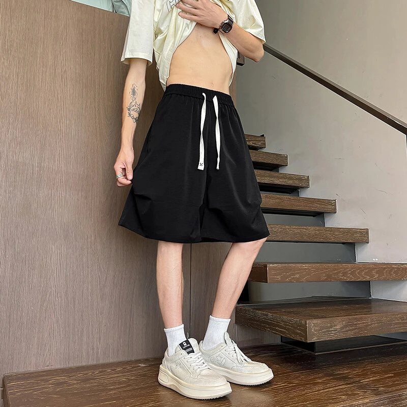 冰丝速干裤子男夏季新款薄款宽松休闲裤男士潮流凉感直筒阔腿短裤