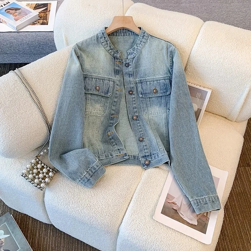 复古时尚牛仔外套女2025春季新款宽松短款上衣休闲百搭女装