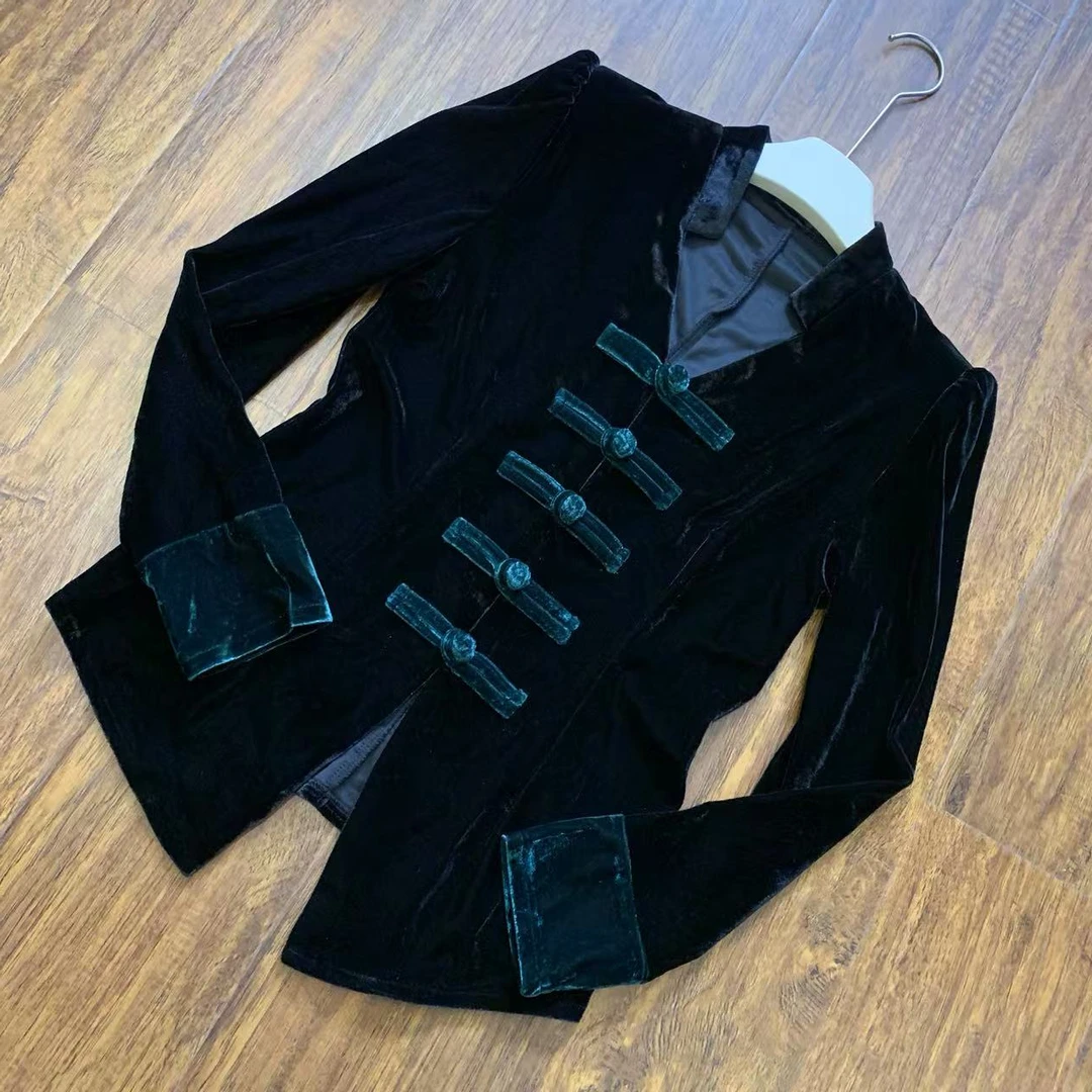 （现货）2025新款国风彩色盘扣丝绒外衣8100