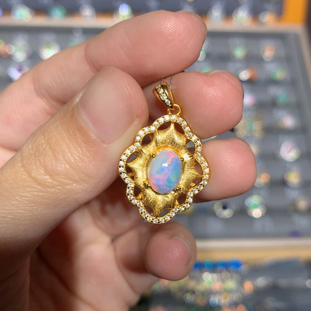 银S925镶嵌欧泊欧泊吊坠y