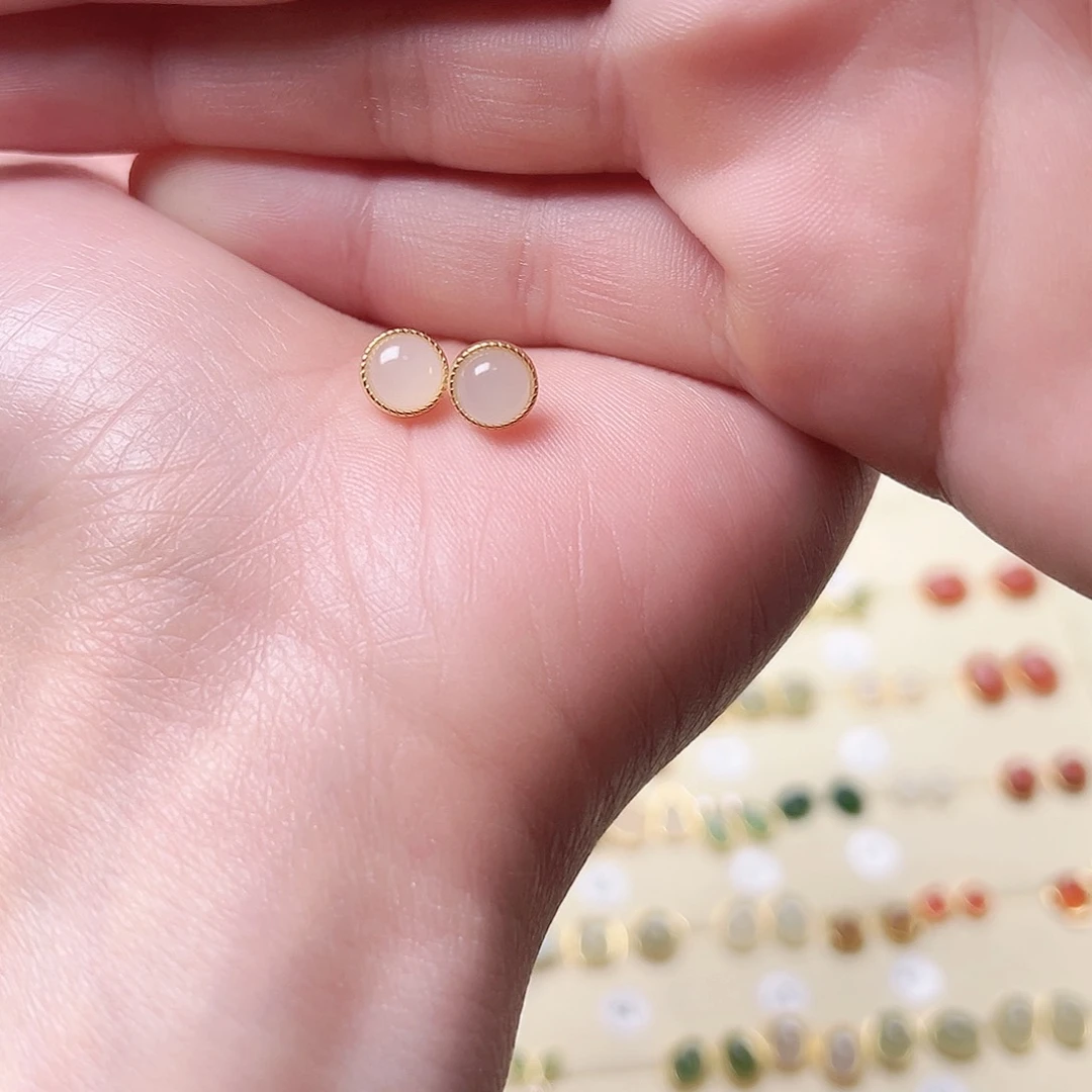 和田玉银S925镶嵌耳饰