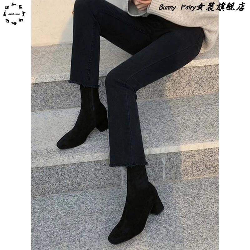 黑色牛仔裤女微喇叭九分2025年秋冬新款高腰显瘦直筒宽松加绒裤子