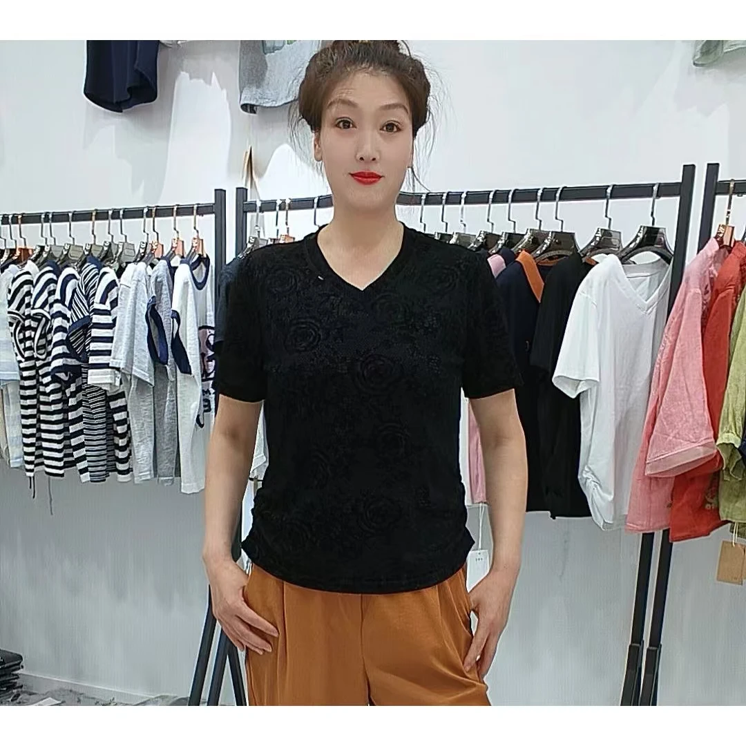 时尚显瘦提花v领596