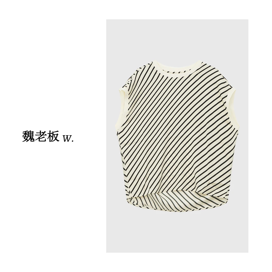 W.Diva【黑白乐谱】19姆米桑蚕丝百搭休闲条纹无袖背心2T184210T