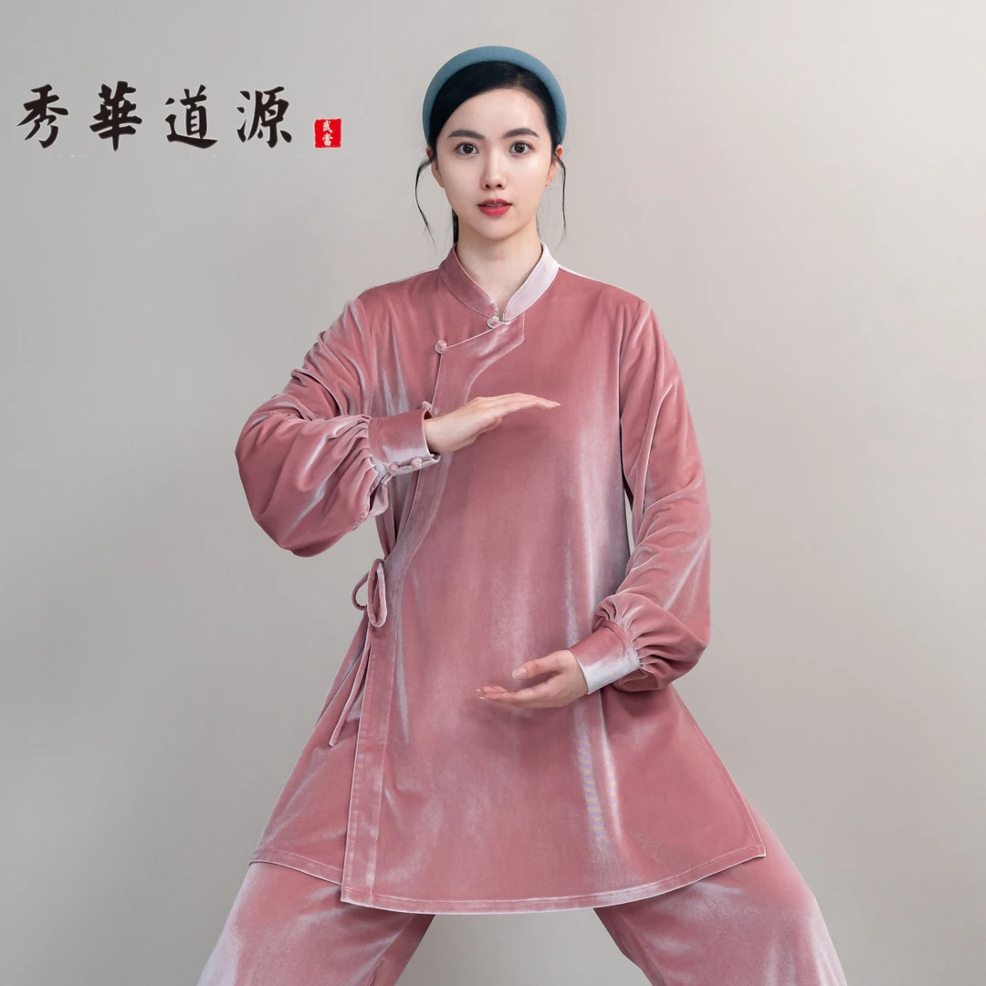 女『重磅锦缎丝绒』新秋冬款斜襟秋季加绒武术表演