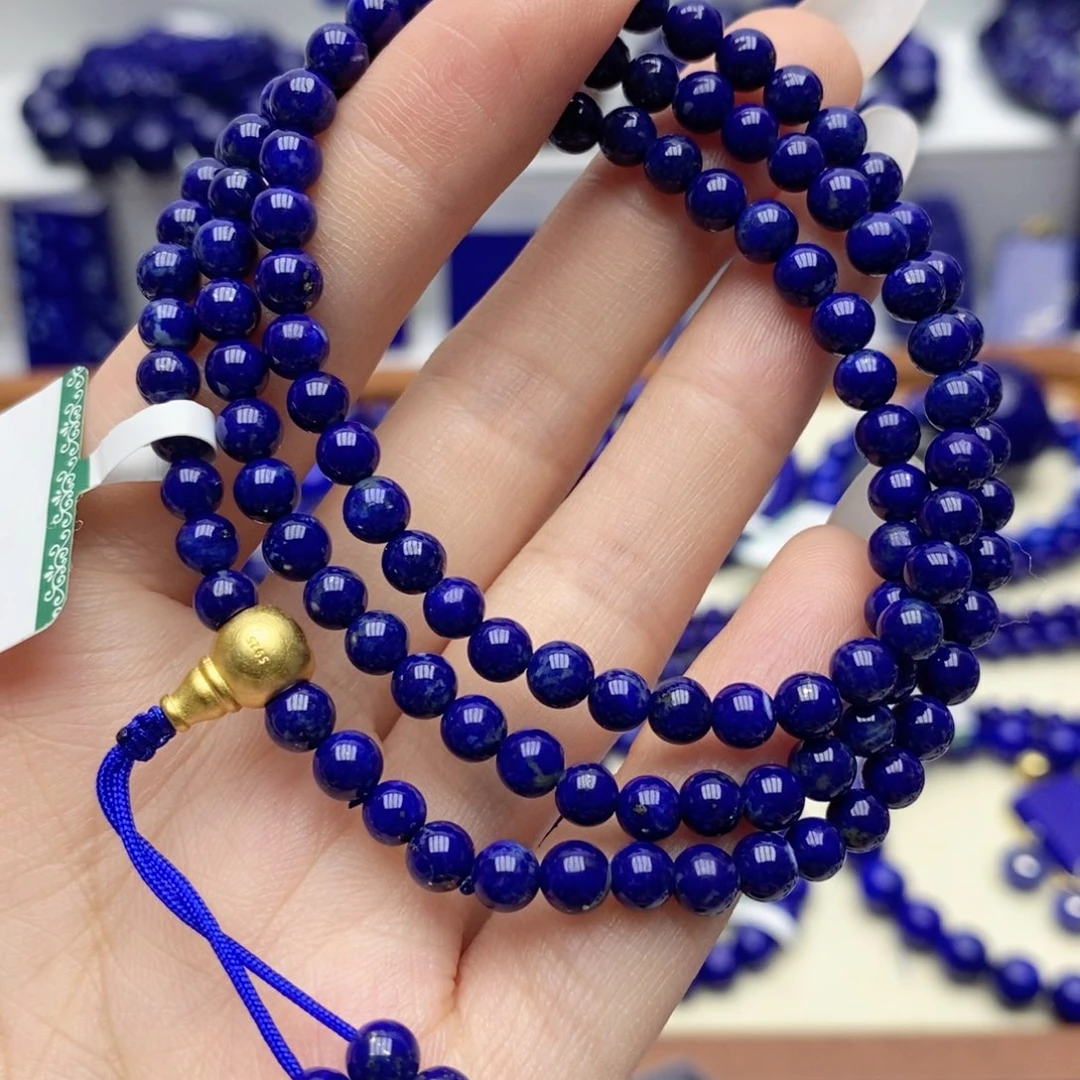 银S925镀金镶嵌青金石手链5mm