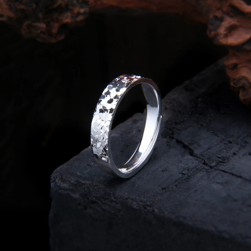 925银戒指 爆闪碎冰冰叠口可调节戒指