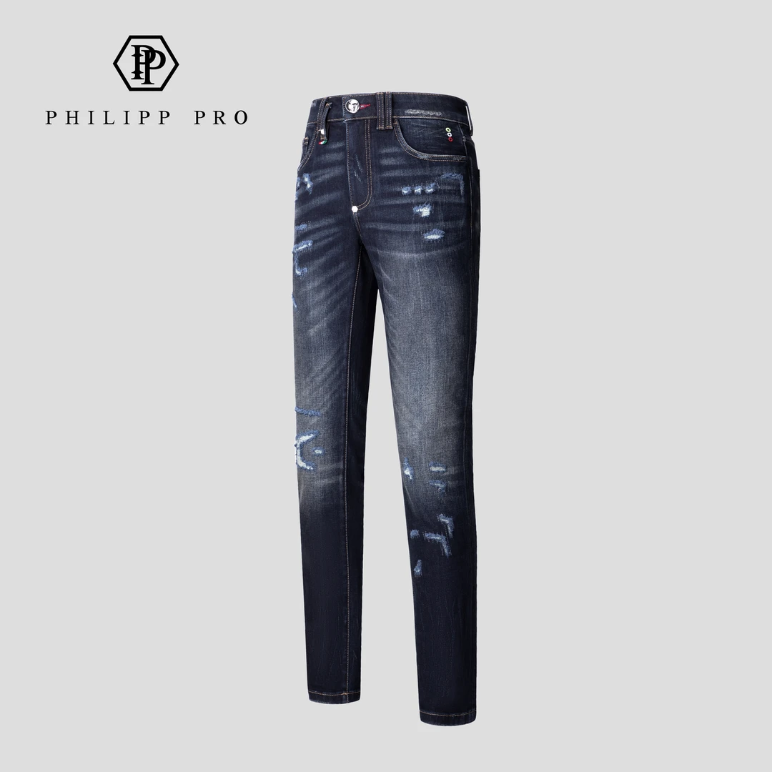PHILIPP PRO男士牛仔裤25秋冬新款复古时尚磨破加厚蓝色牛仔百搭