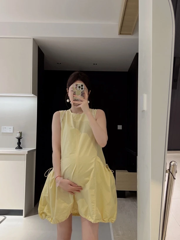 senenmu 花苞背包短裙 夏款新款短袖宽松无袖背心裙小个子孕妇装