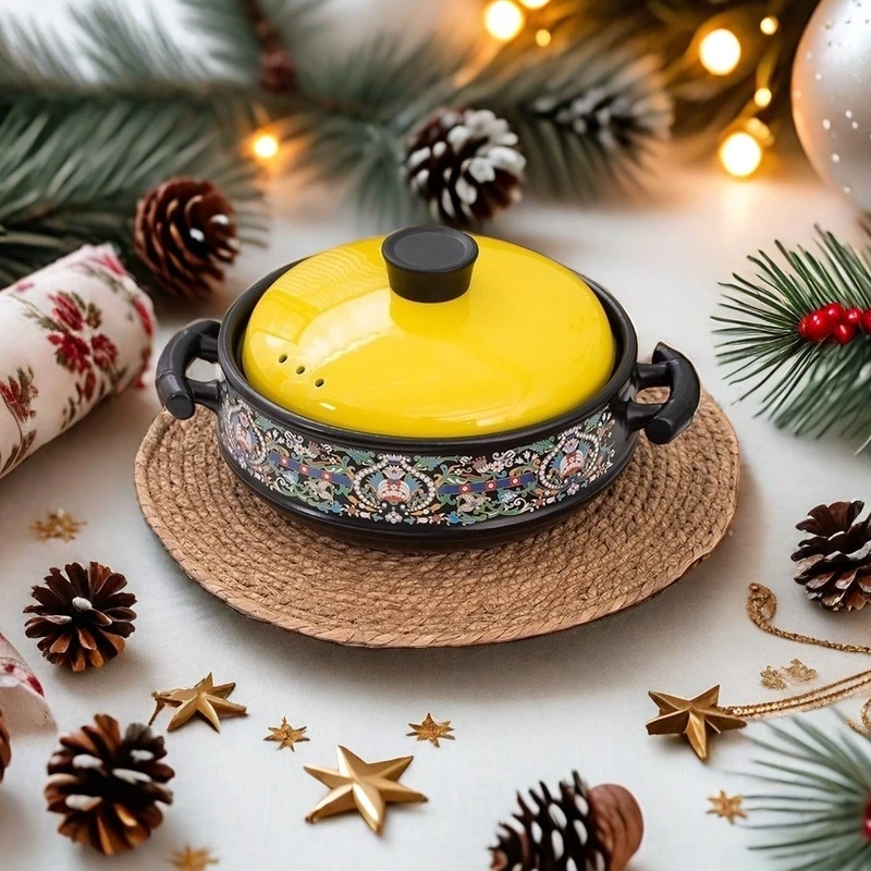 【精品】3.8L珐琅彩干烧煲砂锅煲汤煮粥煮面辅食干烧不裂燃气灶砂锅