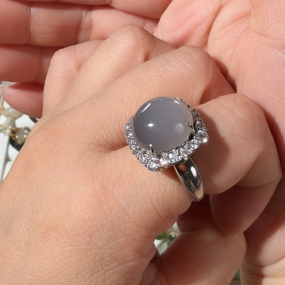 和田玉银S925镀金镶嵌戒指