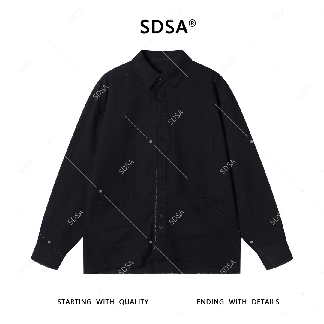 SDSA秋季新款男士痞帅简约纽扣多口袋设计衬衫复古百搭时尚衬衣