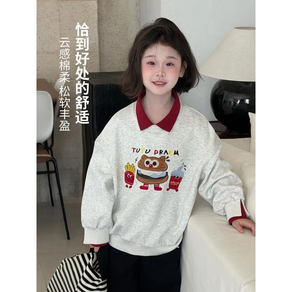 儿童服装童装女童卫衣2025秋季新款圆领套头儿童上衣春秋款洋气