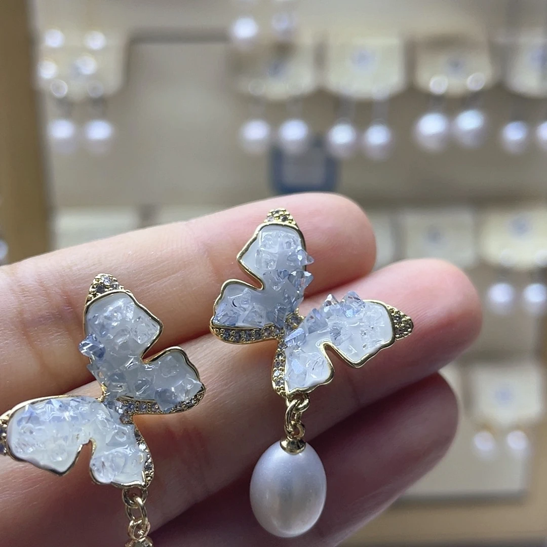 银S925镶嵌淡水珍珠耳饰