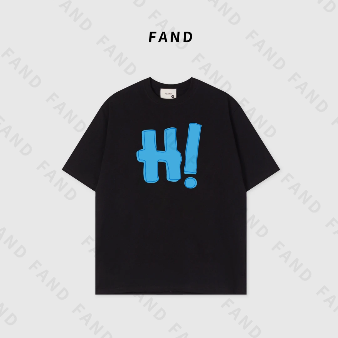 FAND妍妍【蓝系大H】2025新品夏季情侣装时尚印花宽松圆领短袖T恤