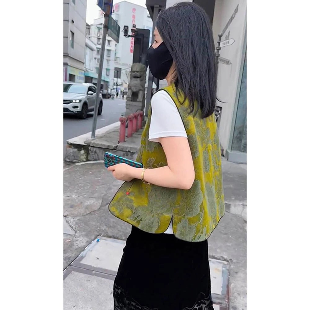 香云纱气质重工圆领中式马甲轻奢国风提花无袖外套高级感秋季上衣