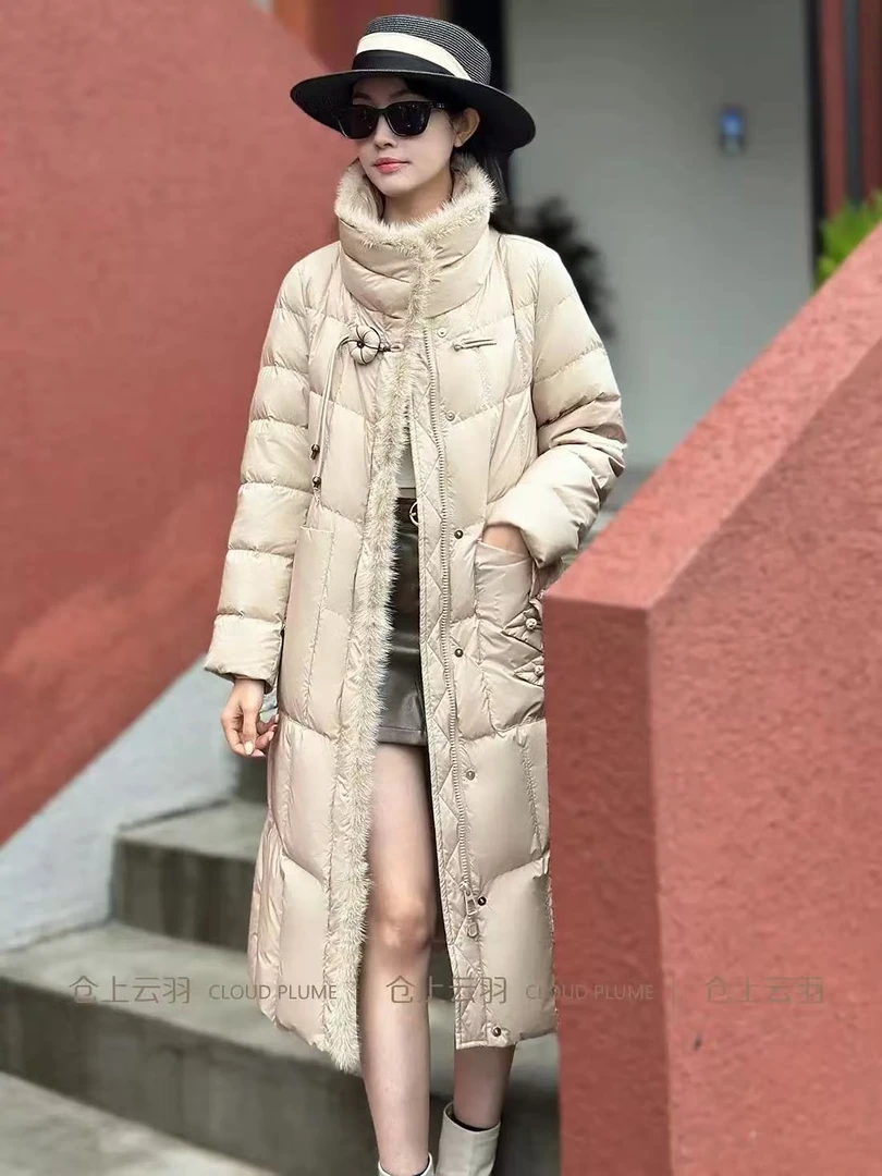 C115  2025年冬季新款过膝扣立领水【貂】毛羽绒服RS-CQQY6D063