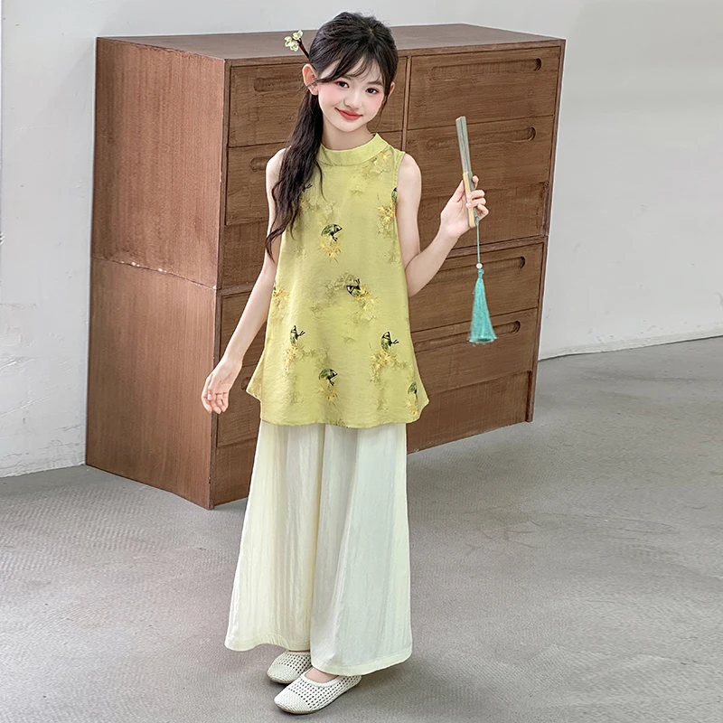 女童夏季新中式套装2025新款女孩大童古风汉服儿童夏装裙裤两件套